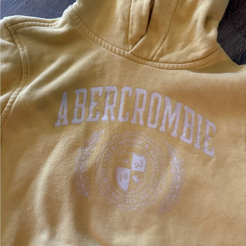 Yellow Abercrombie layered Hoodie with White Sleeves - Picture 2 of 5